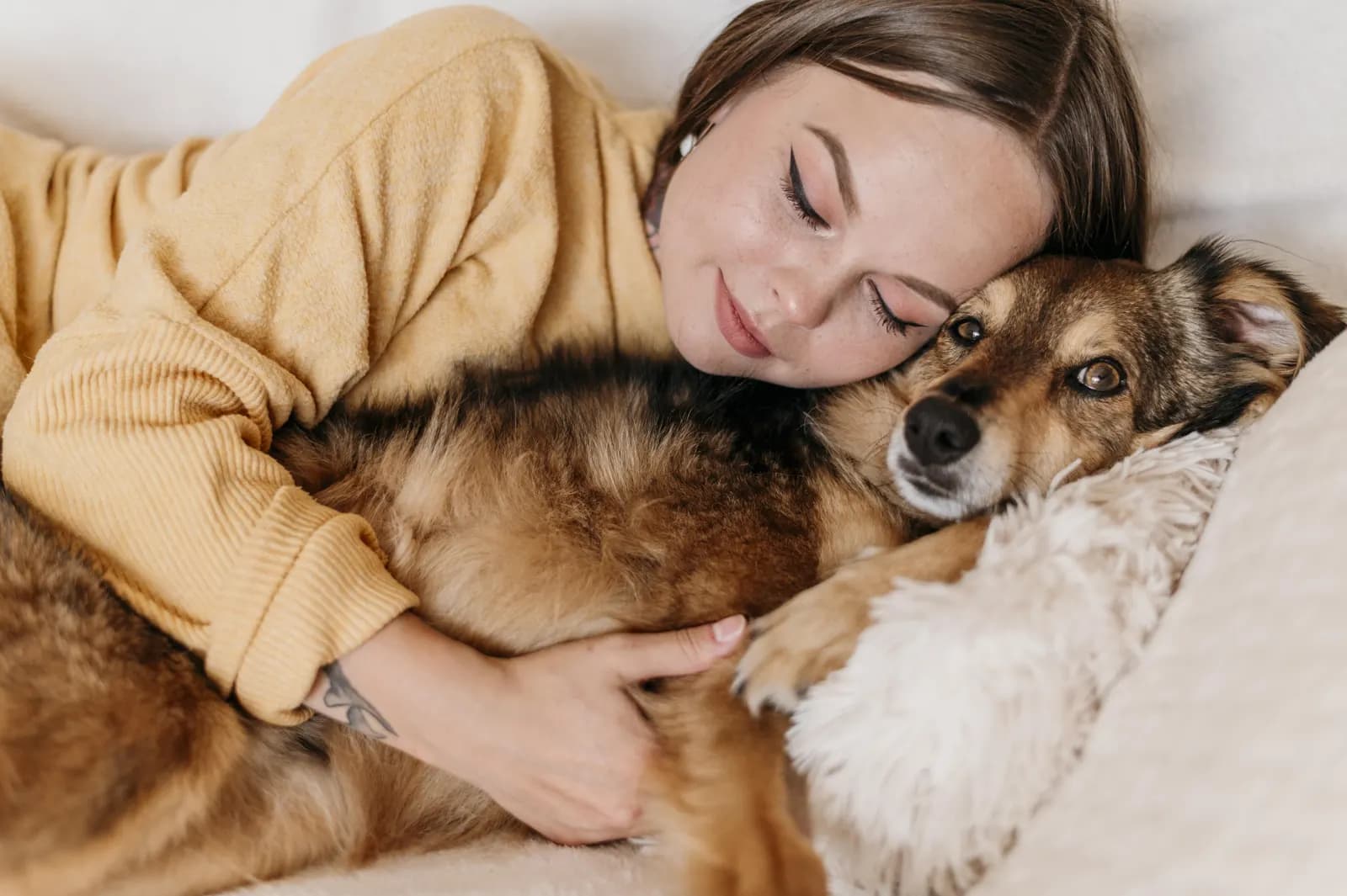 Hand die een hond aait